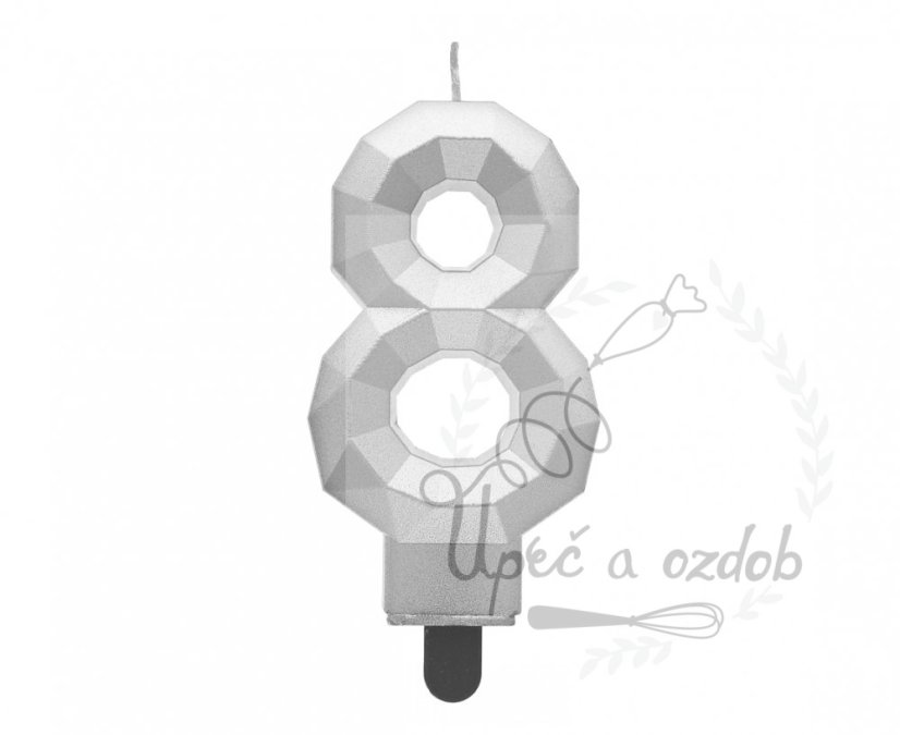 Svíčky diamant stříbrná metalíza - Číslice - cislice diamant stribra: 8