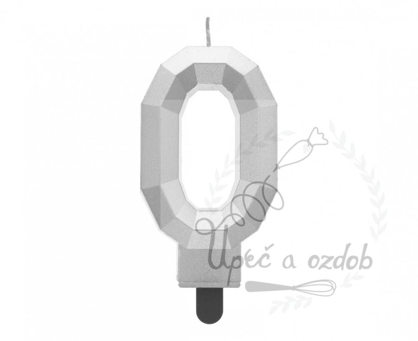 Svíčky diamant stříbrná metalíza - Číslice - cislice diamant stribra: 0