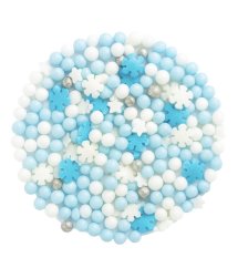 Cukrový mix vločky, kuličky a hvězdičky modro-bílý