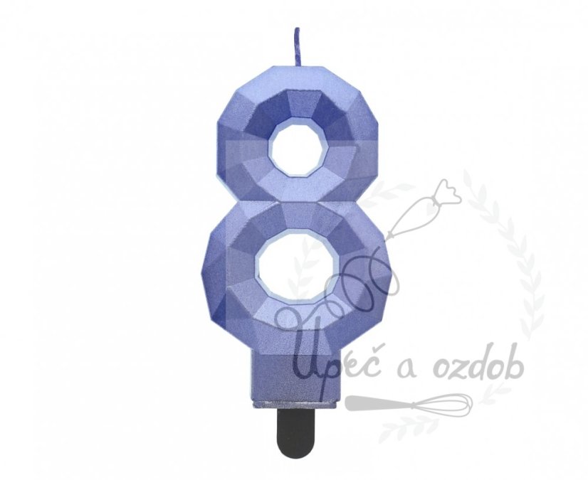 Svíčky diamant tmavě modrá metalíza - Číslice - tmavě modra svička: 8