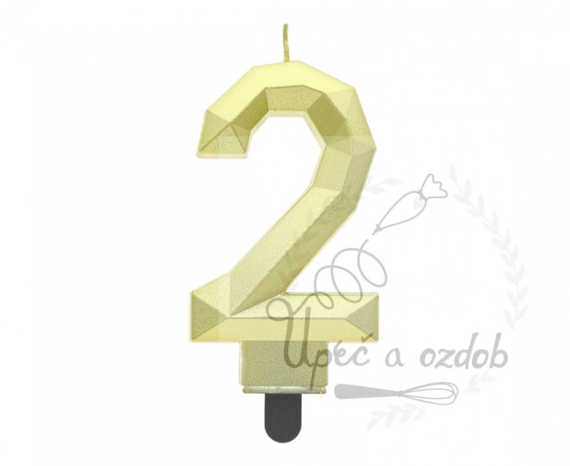 Svíčky diamant zlatá metalíza - Číslice - cislice diamant zlata: 2