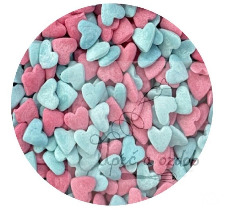 Cukrová srdíčka růžová a modrá