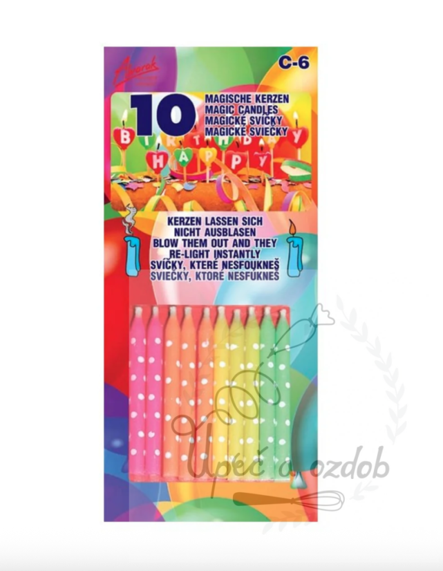 10 znovuzapalovacích narozeninových svíček na dort (6 cm) s držáky