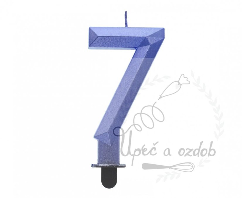 Svíčky diamant tmavě modrá metalíza - Číslice - tmavě modra svička: 7