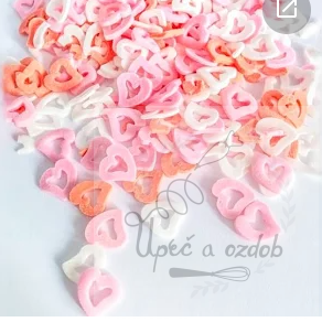 Cukrová srdíčka 12mm červeno-růžovo-bílá Cukrová srdíčka 12mm červeno-růžovo-bílá