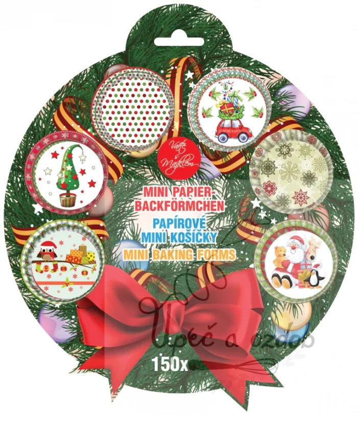 Papírové košíčky 150 kusů s 6 barevným vánočním designem