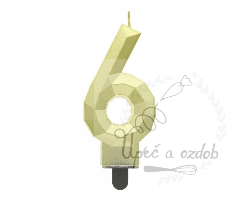 Svíčky diamant zlatá metalíza - Číslice - cislice diamant zlata: 6