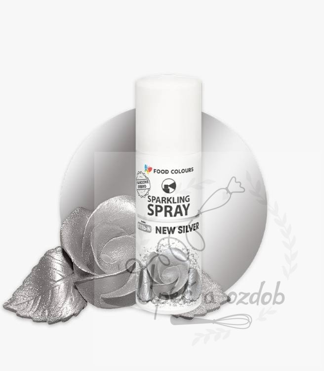 Barva ve spreji Food Colours New Silver (50 ml) Stříbrná