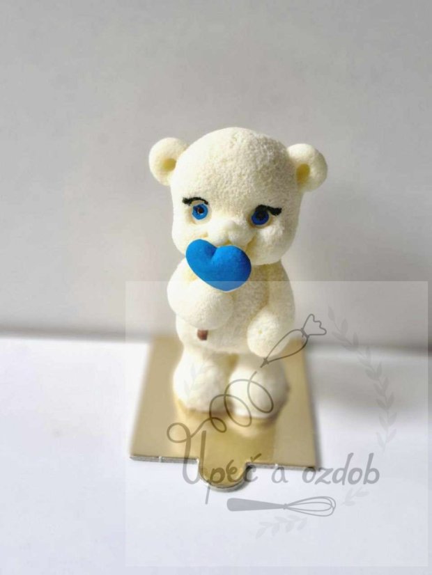 Čokoládová figurka - bílý medvídek s modrým srdíčkem
