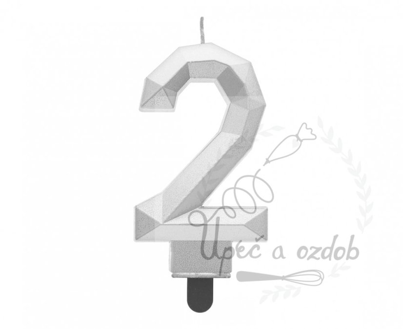 Svíčky diamant stříbrná metalíza - Číslice - cislice diamant stribra: 2